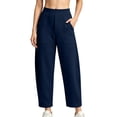 thumbnail image 2 of Barrel Sweatpants for Women, High Rise Comfort Waist Wide Leg Ankle Length Pants with Pockets, Womens Fall Outfits | VerBelle,Navy M, 2 of 9