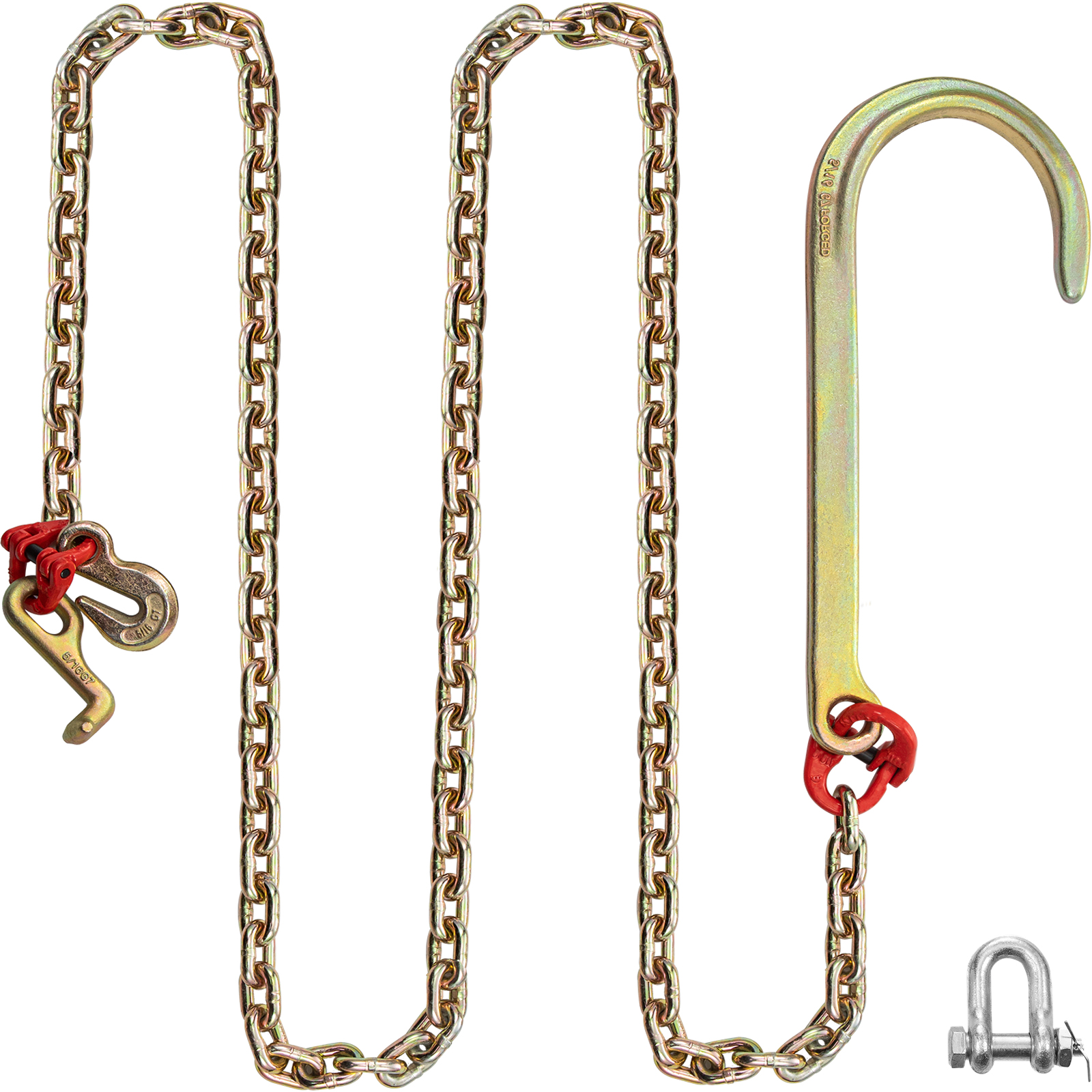 VEVOR J Hook Tow Chain, 5/16in x 10ft Tow Chain Bridle with 15 inch J