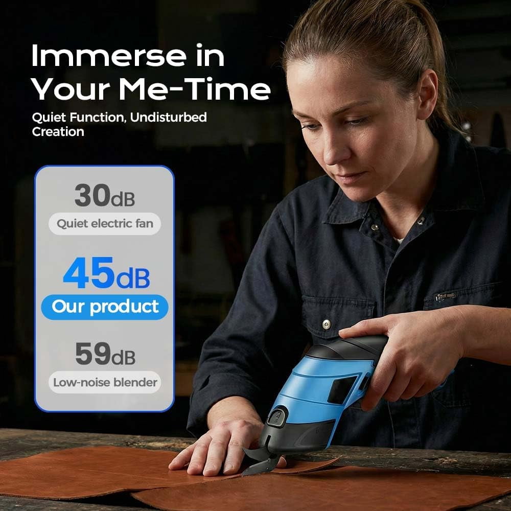 ABPETE Cordless Electric Scissors,Rechargeable Cordless Scissors Fabric Cutter, Heavy Duty Electric Box Cardboard Cutter, Multi-funtion Tool for Cutting Crafts,Box,Sewing,Carpet (Blue-2 Blade)