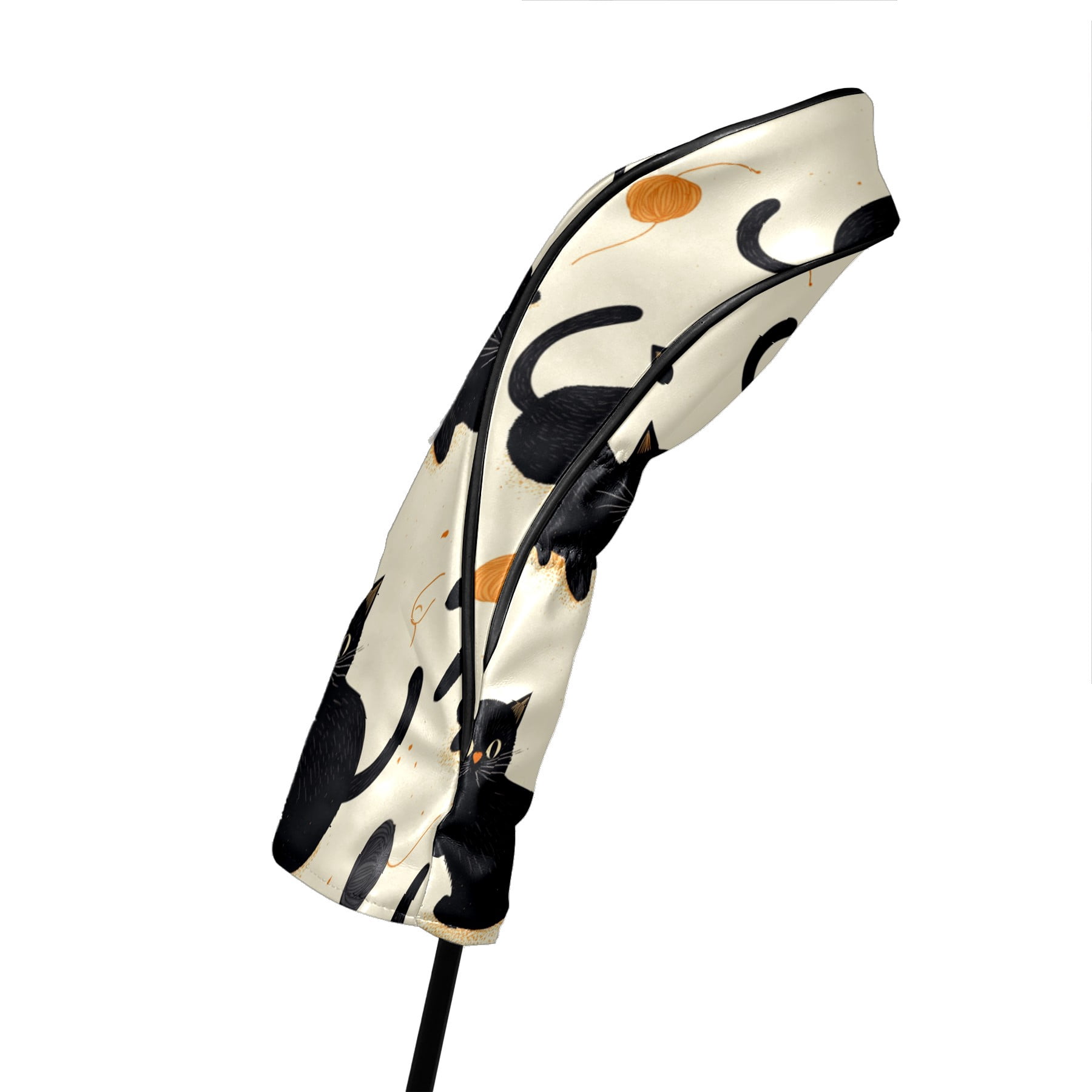 Golf Club Covers PU Leather Waterproof Head Covers for Fairway Woods Hybrids Black Cartoon Cat