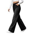 thumbnail image 6 of Vynhevius Women's Denim Jeans Solid Straight Leg Multi Pockets Elastic Waist Long Trousers, 6 of 7