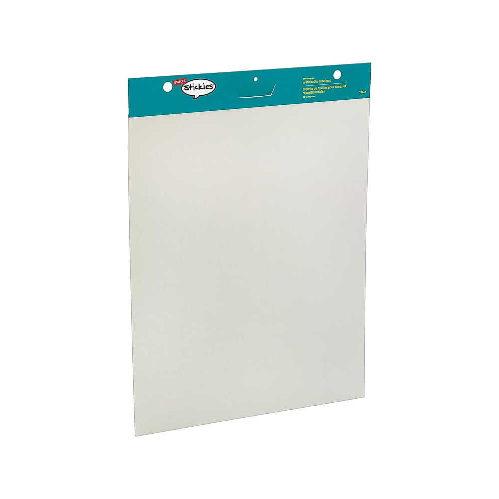 Staples Stickies Easel Pads 25" x 30" White 30 Sheets/Pad 2 Pads/CT