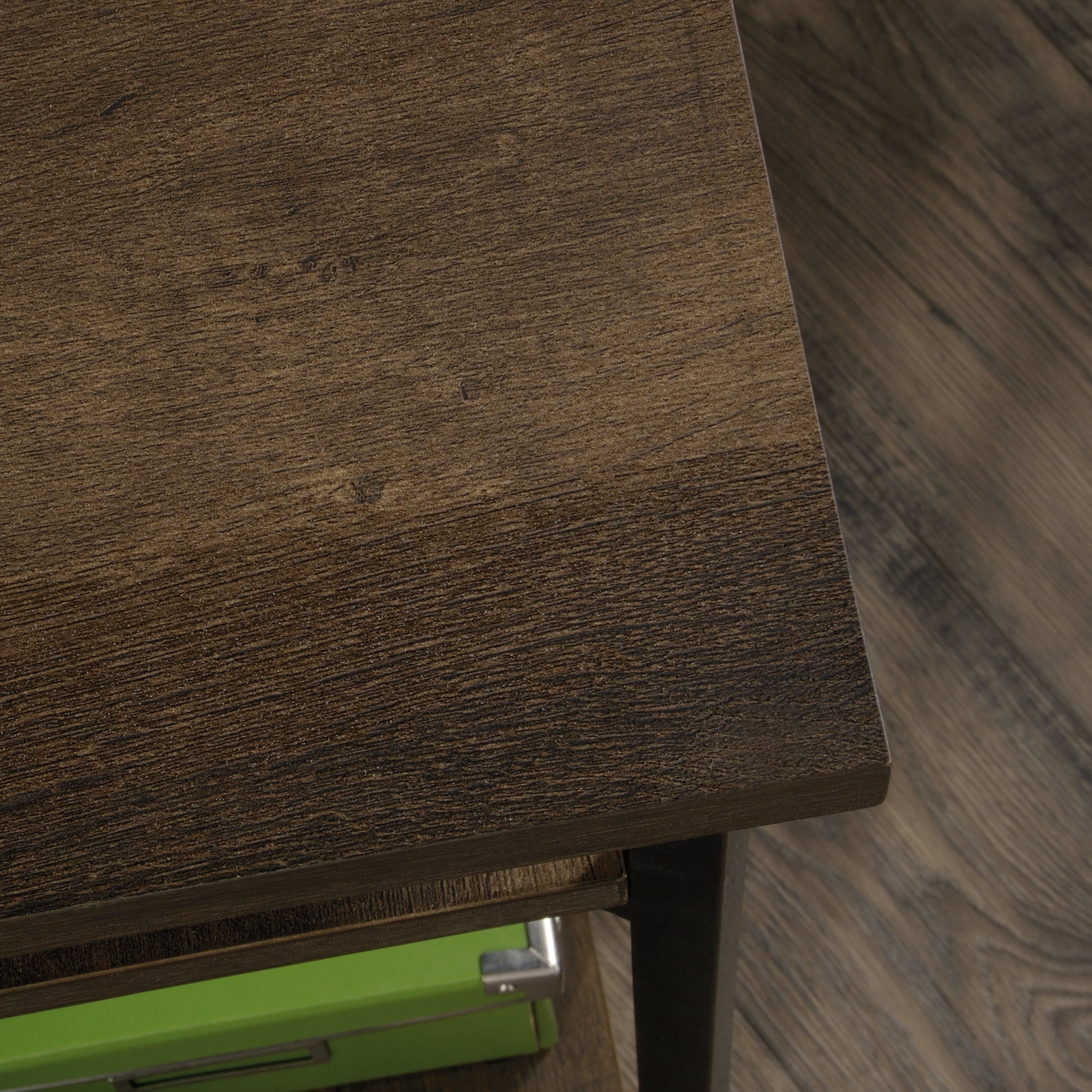 Curiod Open Shelf Wood and Metal L-Shaped Desk, Smoked Oak Finish - 2