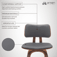 thumbnail image 3 of Pico 30" Swivel Walnut Wood Bar Stool in Gray Faux Leather with Chrome, 3 of 12