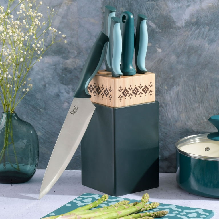 Essential Oak Block Knife Set with Steak Knives PLUS Free