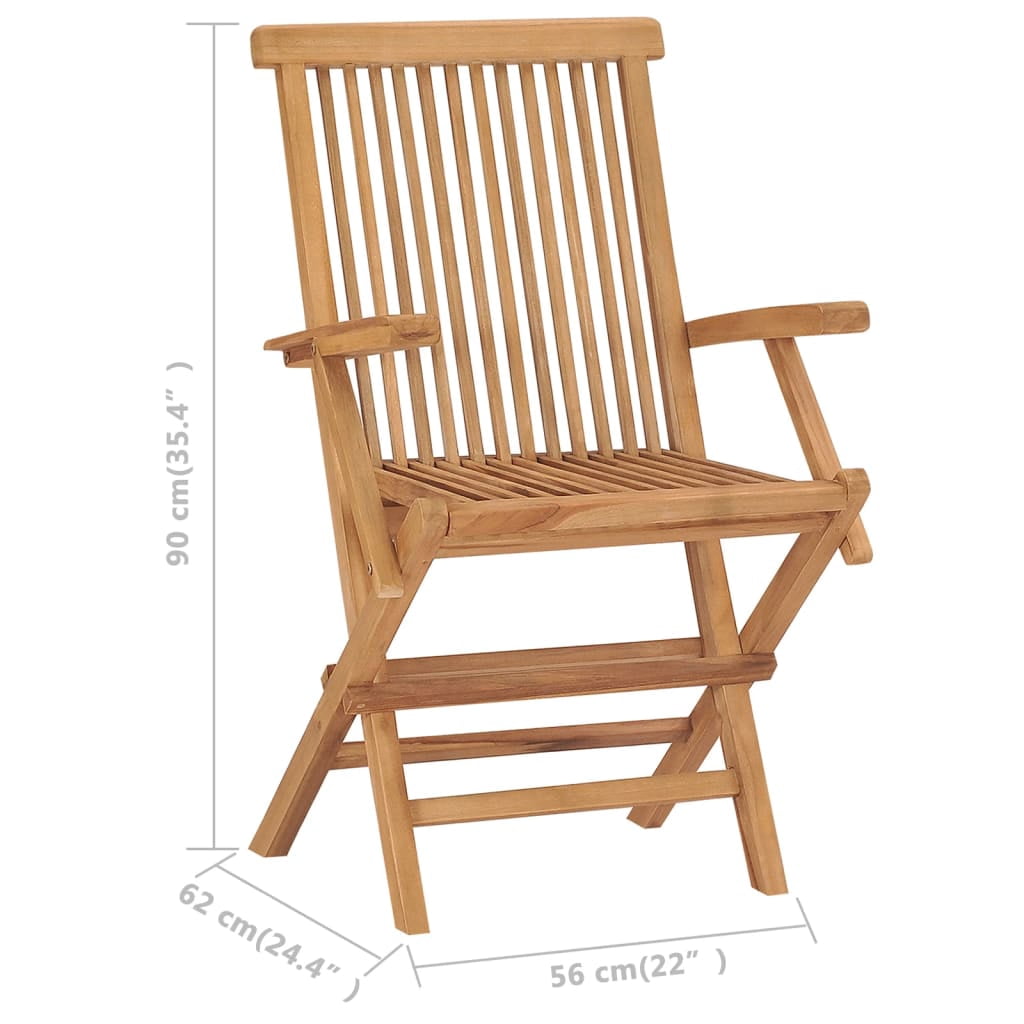 VidaXL Patio Teak Wood Outdoor Garden No Assembly required Folding Chairs, Natural teak Set of 2