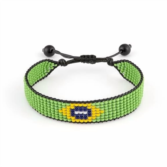 Brazil Flag Bracelet: Handmade, Adjustable Beaded String, Boho Jewelry, Unisex Patriotic Gift