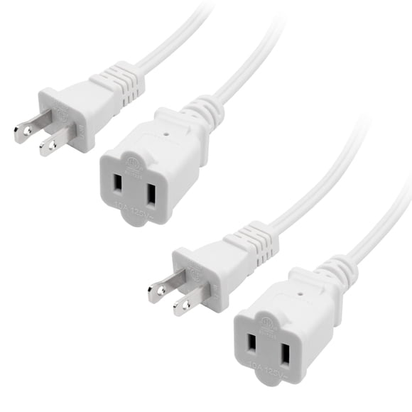Cable de alimentación Yeatel, 1,5 m, 2 clavijas, 10 A, 125 V, paquete de 2, blanco