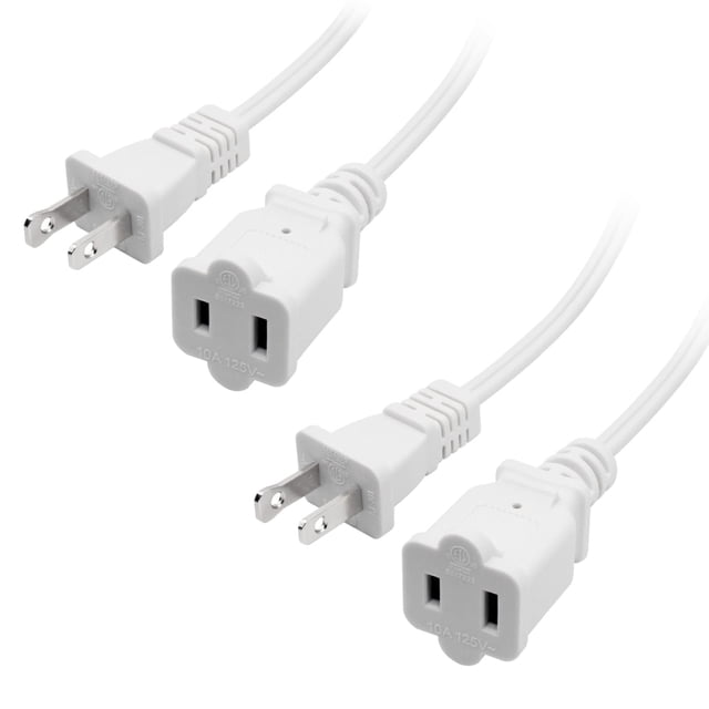 Cable de alimentación Yeatel, 1,5 m, 2 clavijas, 10 A, 125 V, paquete de 2, blanco