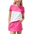 thumbnail image 2 of LJEFF Girls Color Block T-Shirt & Skort Set, Short Sleeve Comfortable Soft Elastic Waist Casual 2PC Outfit Hot Pink Size 10 Years, 2 of 9