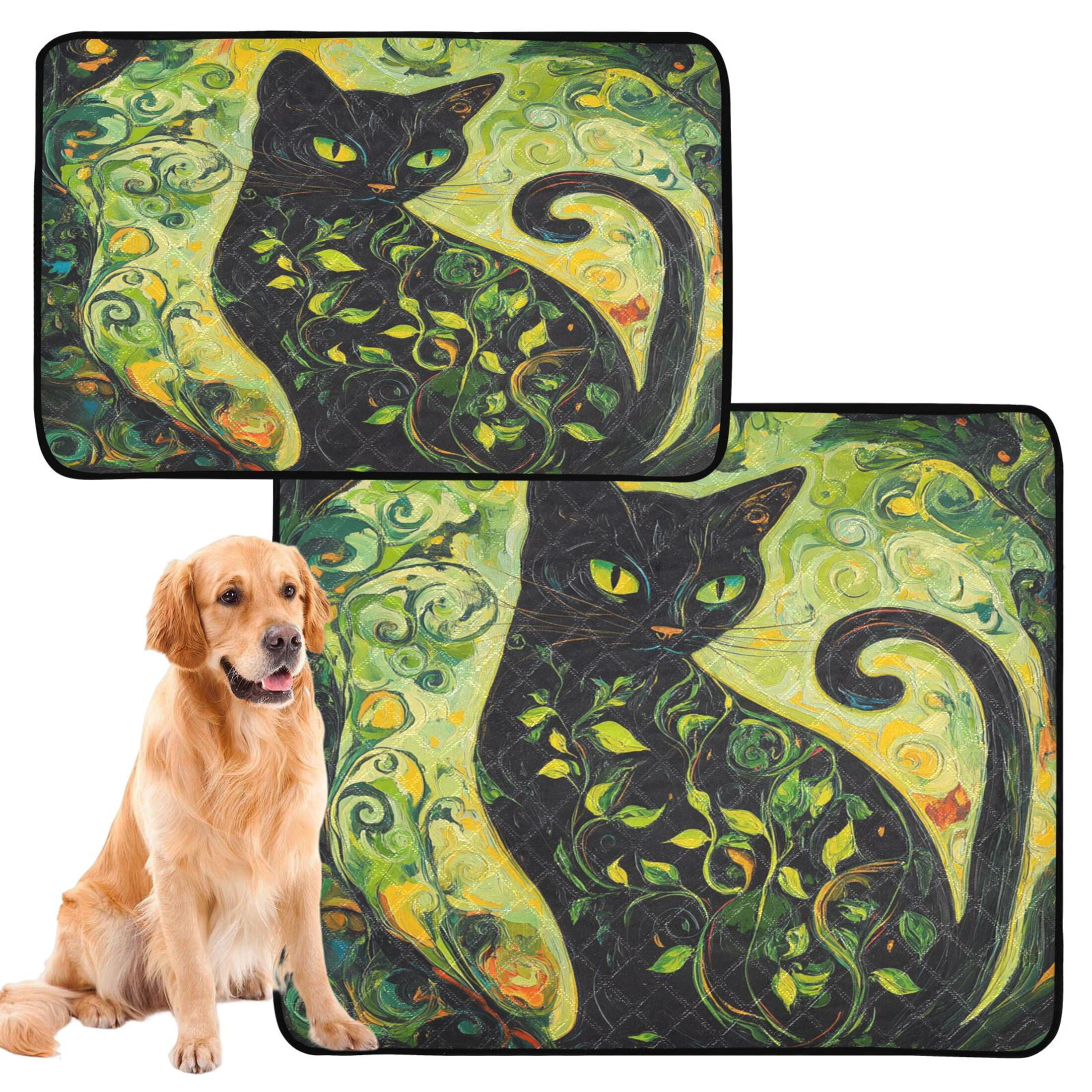 Qxltty Black Cat with Vines Cat litter Pads Pet Set of 3 Diaper Mats Center Anti-leakage Layer Absorbent Soft and Comfortable
