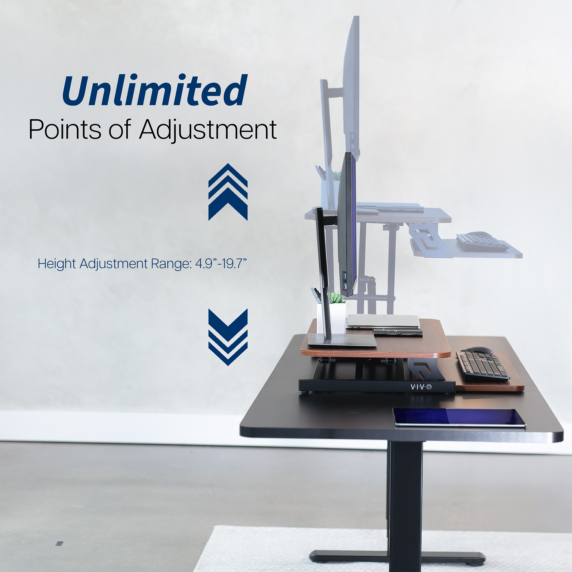 VIVO Height Adjustable 32" Standing Desk Monitor Riser, Sit Stand Tabletop