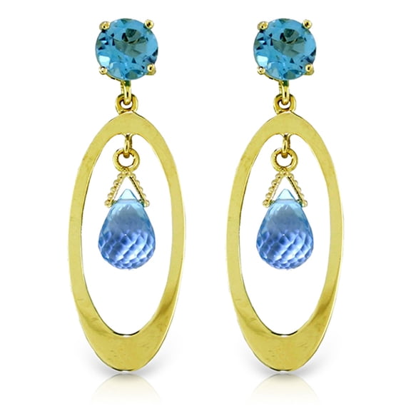 Galaxy Gold 14K Solid Gold 2.4 Carat Natural Blue Topaz Drop Earrings for Women - Yellow Gold Fine Jewelry