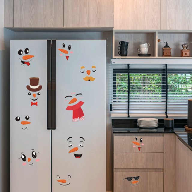 Snowman Face Stickers Set Funny PVC Christmas Expression Wall Decal DIY Self-adhesive Fridge Decoration