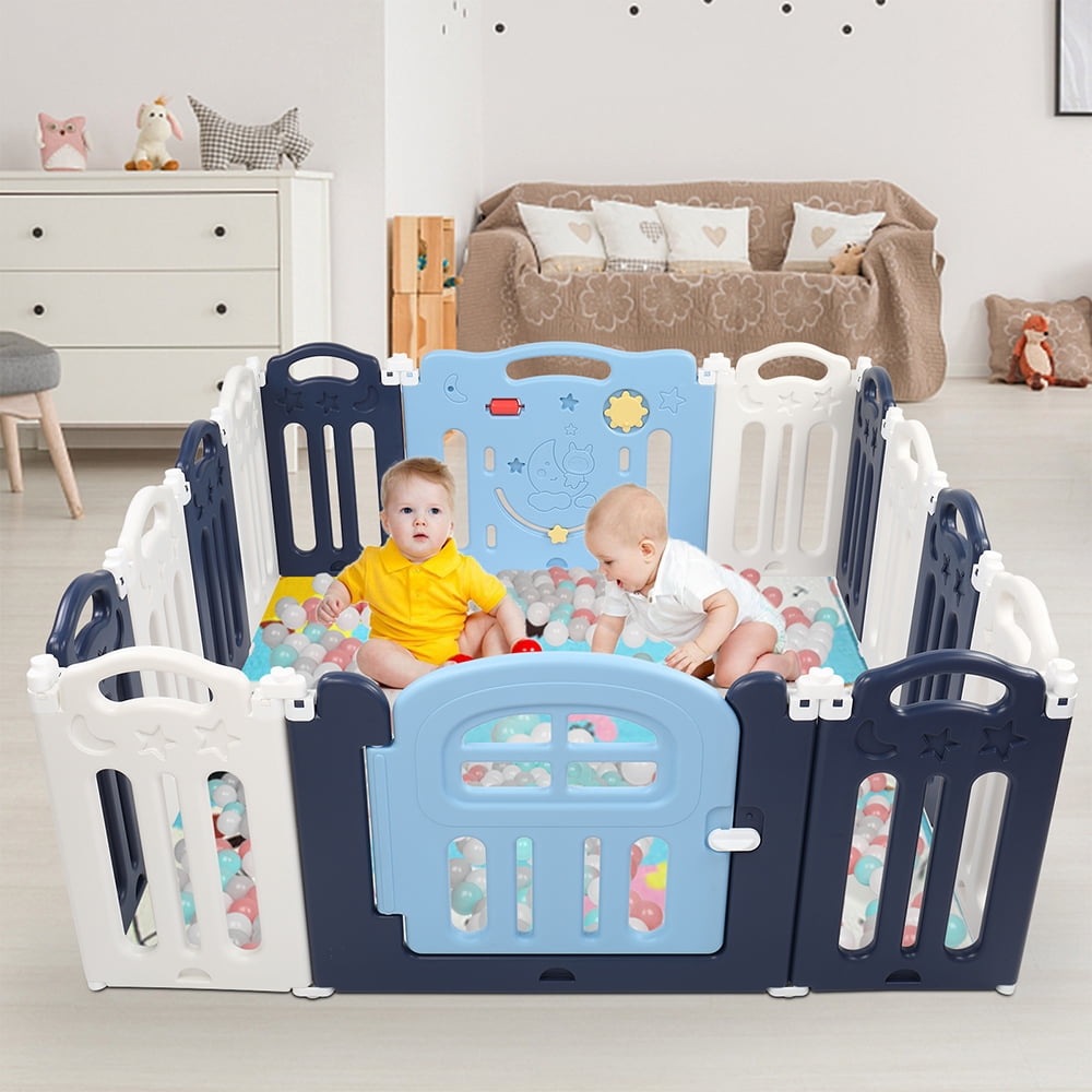 14 Panel Baby Playpen, Moon Foldable Playpen, Baby Safety Play Yard Indoors or Outdoors