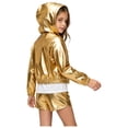 thumbnail image 3 of Aiihoo Kids Girls Hip Hop Hooded Jacket Sparkly Metallic Zipper Short Jacket Coat Outerwear Club Rave Wear Gold 6, 3 of 5