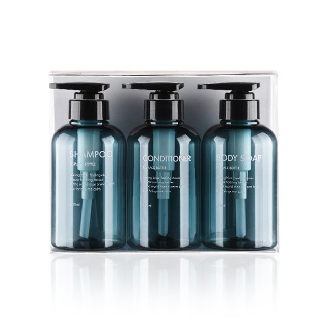 Injueey Paquete de 3 botellas de viaje PET 300ml Dispensador de gel de ducha recargable vacío Boca ancha Reutilizable Gel de baño Contenedor de cocina Juegos de accesorios de baño Gris Azul Injueey HA012723-02