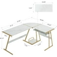thumbnail image 3 of Ivinta L-shape Computer Desk with Keyboard Tray, Corner Desk with Faux Marble Top White, 3 of 6