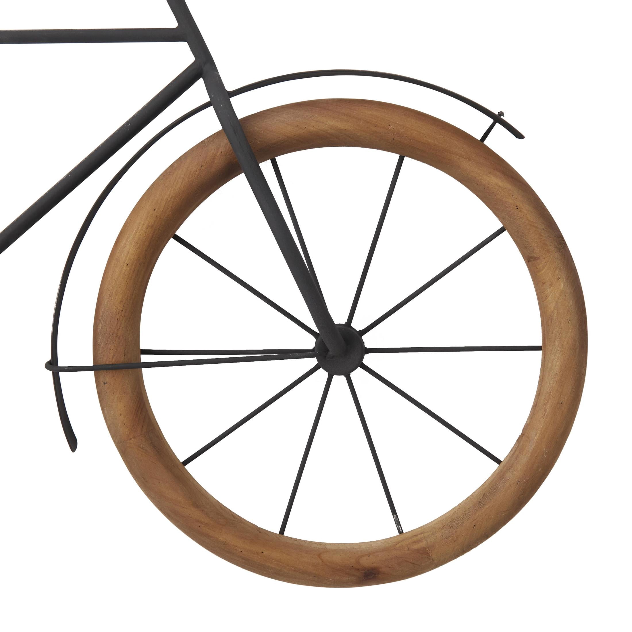 DecMode Brown Metal Bike Wall Decor with Wood Wheels