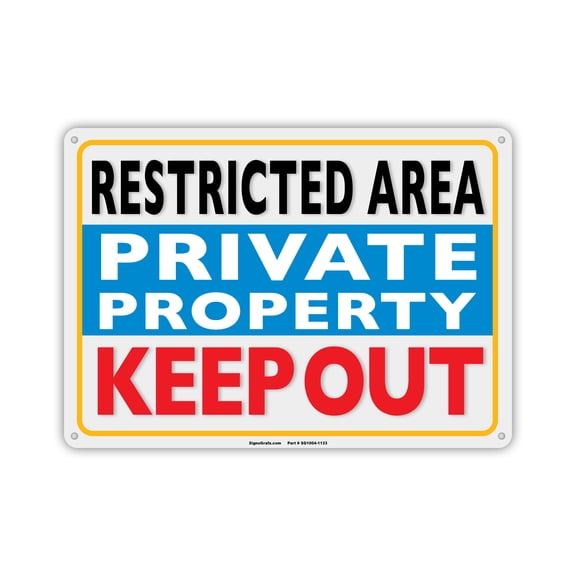 SIGNOGRAFX Private Property Notice Sign Keep Out, No Trespassing, No Solicitors Protect your Business, Work Site,10” x 14”, Metal Sign, Full Color Digital Printing, Easy to Install Indoor/Outdoor.