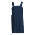 thumbnail image 6 of CLEARANCE Summer Dress for Women Linen Dresses for Work Cotton Dress Crewneck Dress Women Pinafore Square Cross Apron Garden Pinafore Dress Short Sleeve Dress D088* Ladies Solid Apron Dress Blue/S, 6 of 8