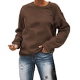 thumbnail image 2 of DondPO Essentials Hoodie Hoodies for Women Women's Autumn And Winter Fashion Solid Round Neck Loose Pullover Long Sleeve Sweater Long Sleeve Shirts Sweatshirt for Women Coffee XXL, 2 of 4