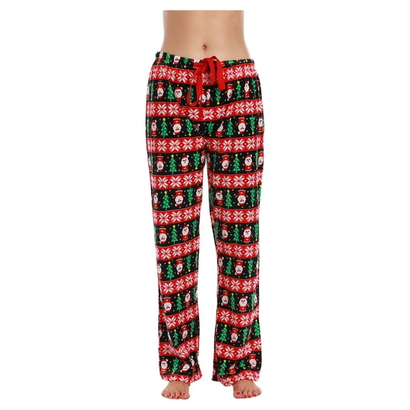 #followme Silky Fleece Buffalo Plaid Pajama Pants for Women (Santa Snowflake, 1X)