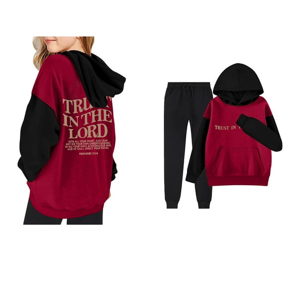Tween Girls Jesus Hoodies Long Sleeve Comfy Graphic Hoodies Loose Pullover and Jogger Pants 2 Piece Fall Winter Clothes Kids New Year Sweatshirts 13-14 Years