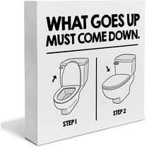 Zomyto 5x5 In Funny Toilet Seat Sign Bathroom Wooden Box Sign What Goes up Must Come down Desk Decorative