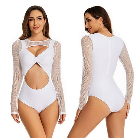 

Women s Long Sleeve Printed Rash Guard Zipper Surfing Bathing Suit White M 1Set