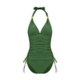 thumbnail image 1 of VISgogo Traje de baño femenino de 2 piezas, camisola de cuello halter de color sólido con cordón + bragas de bikini para mujer, S / M / L / XL / XXL VISgogo  moda, 1 of 9