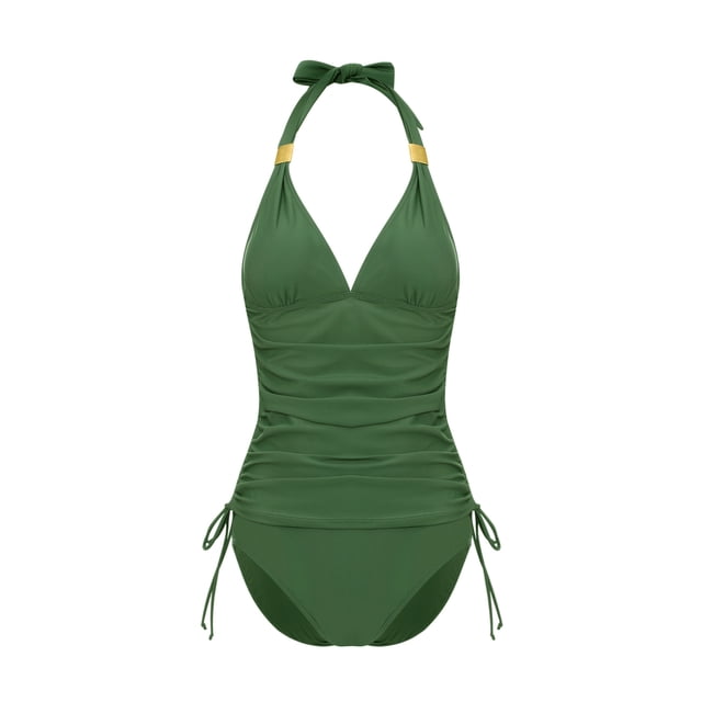 VISgogo Traje de baño femenino de 2 piezas, camisola de cuello halter de color sólido con cordón + bragas de bikini para mujer, S / M / L / XL / XXL VISgogo moda