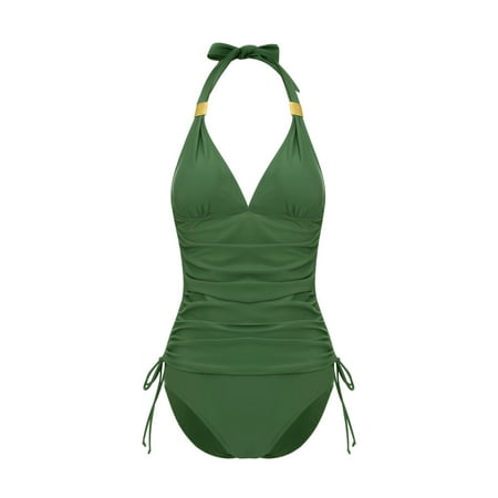 

Solid Color Halter Neck Camisole with Drawstring+ Bikini Panties