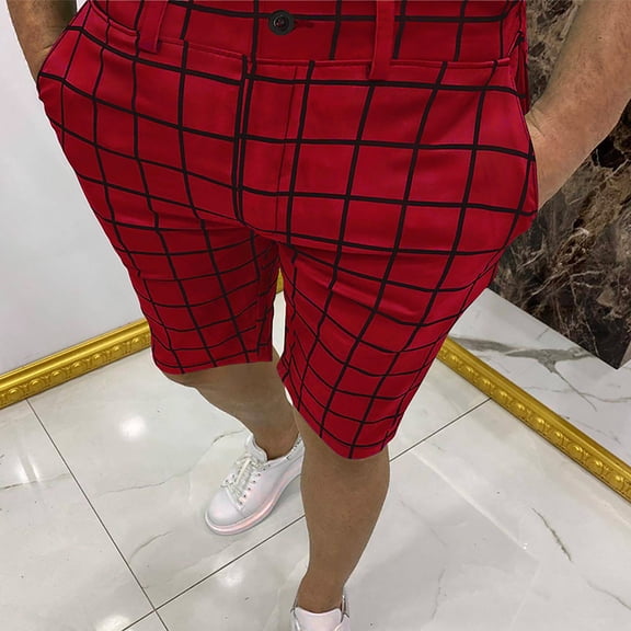Ceisia Men's Mini Plaid Shorts Zip Fly Button Pocket Casual Cotton Summer Preppy Style 5 Inch Inseam Relaxed Fit Bottoms Red M Gifts for Father
