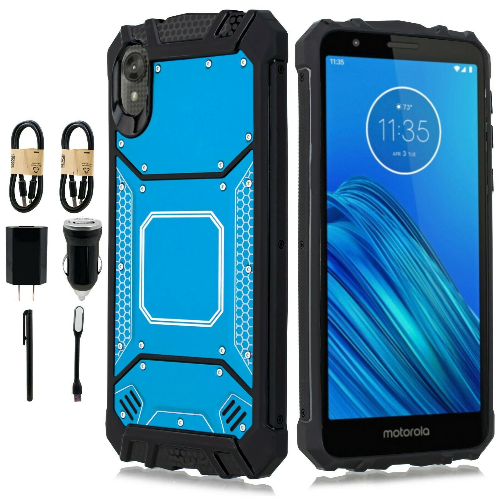 Value Pack + for Motorola Moto E6 Metal Titanium Case Hybrid Phone Case