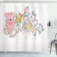 thumbnail image 1 of Cat Lover Shower Curtain, Pale Tone Illustration with a Cartoon House Pet and Hand Drawn Flowering Branches, Fabric Bathroom Set with Hooks, 69W X 84L Inches Extra Long, Multicolor, by Ambesonne, 1 of 3