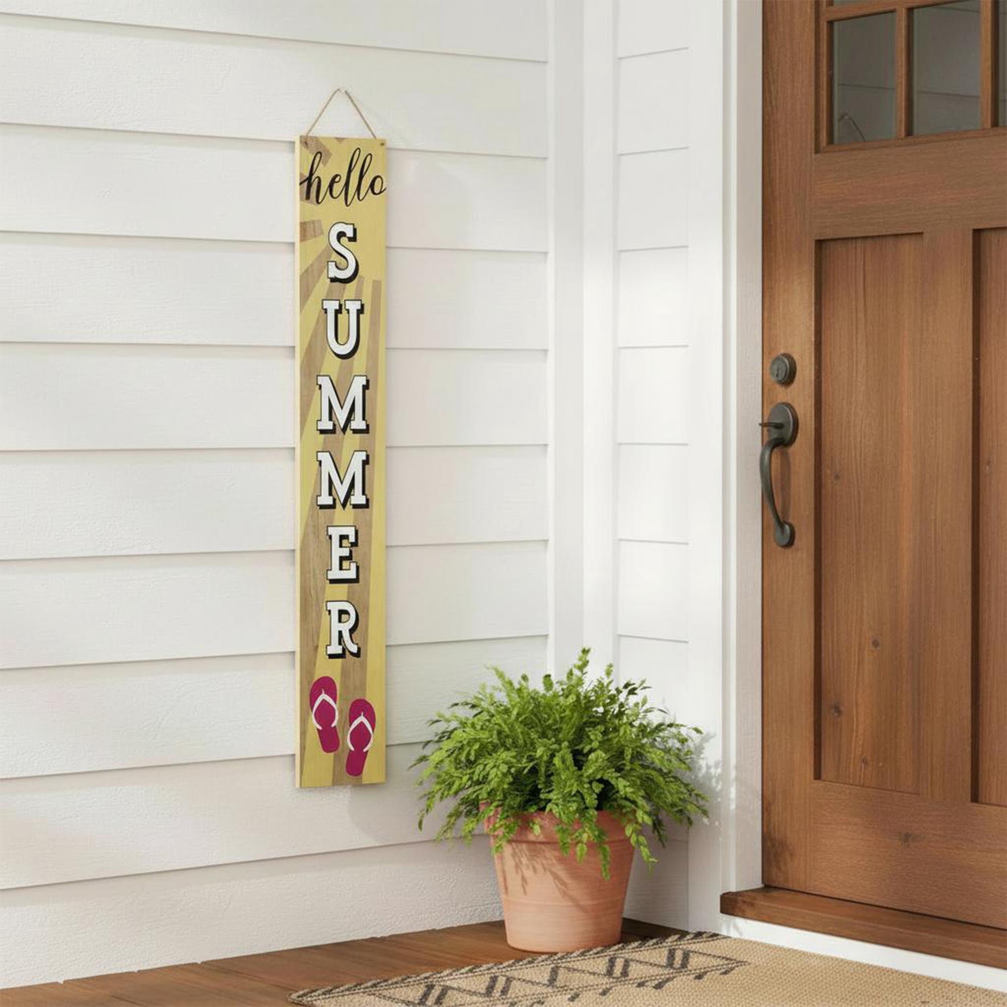 Double-Sided Happy 250 America/Hello Summer Wooden Porch Leaner Sign with Rope Hanger, Multicolor, 60", Patriotic by Way To Celebrate