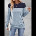 thumbnail image 4 of Camisetas Casuales de Punto para Mujer, Camisetas de Larga con Cuello Redondo y Bloques de Color, Túnicas con Detalle de Botones Gris S, 4 of 9