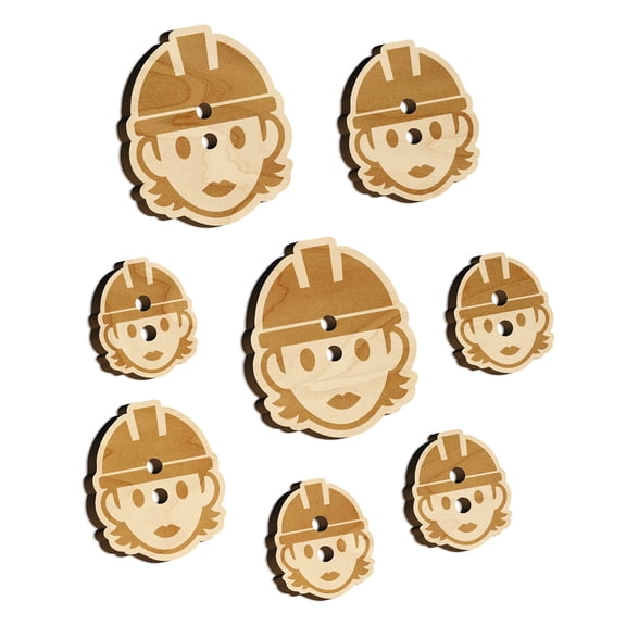 Occupation Construction Worker Builder Woman Icon Wood Buttons for Crochet Knitting Sewing DIY Craft - 1.25 Inch Large (5pcs)