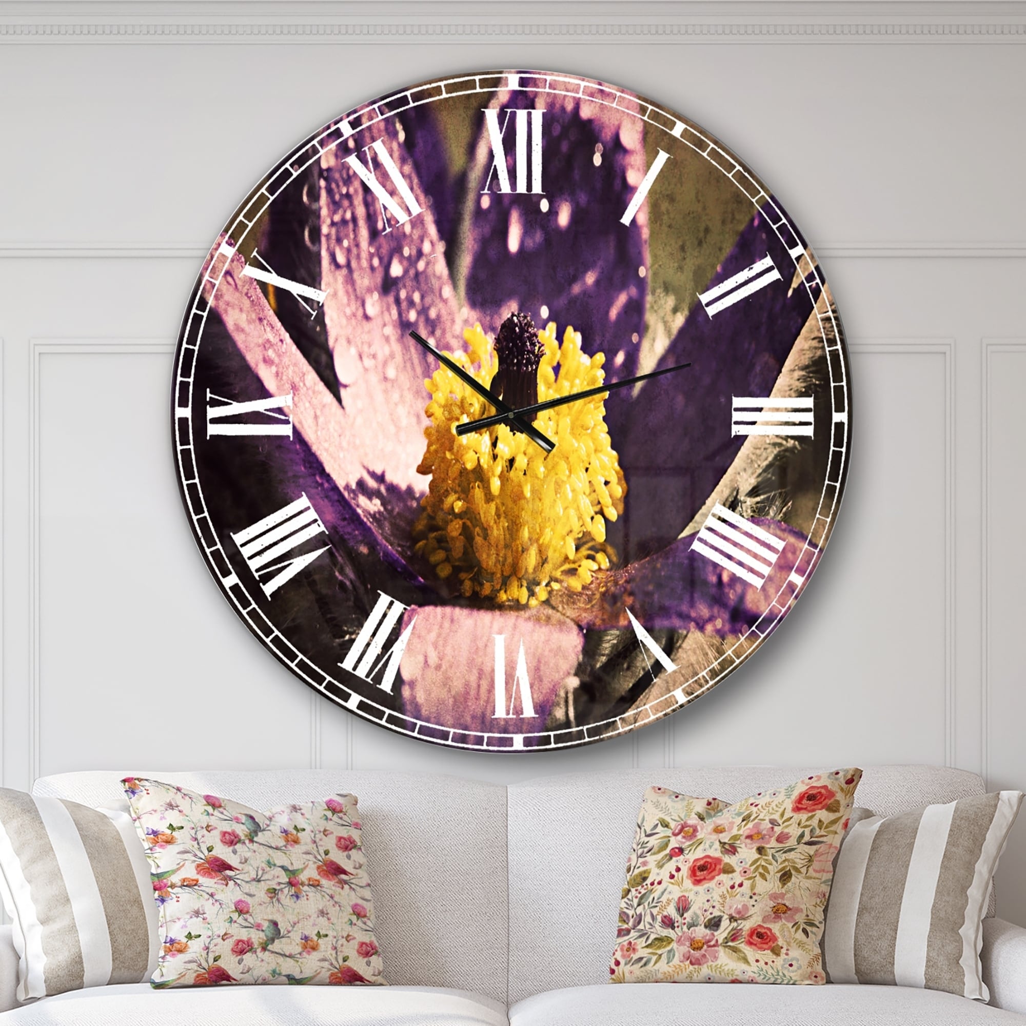 Designart 'Purple Flower with Yellow Stigma' Traditional wall clock