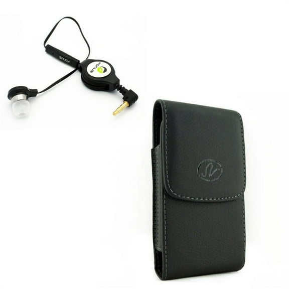 Leather Case Belt Clip w Headphone Retractable Mono Earphone for Google Pixel 5a 5G/4a 5G Phones - Holster Cover, 3.5mm w Mic Headset J1N Compatible With Pixel 5a 5G/4a 5G Models