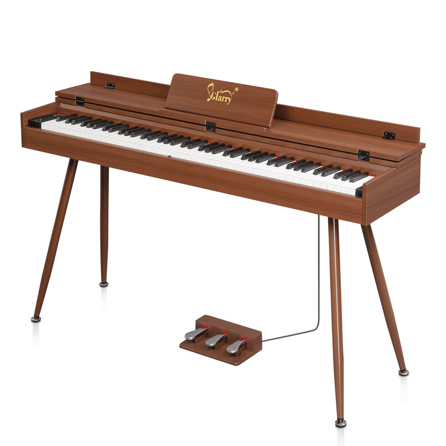 Hassch Digital Piano Keyboard with Stand for Beginners, 88 Key Full Size Weighted Electric Piano with Power Adapter, Music Clip, Triple Pedals and Headphone, Walnut