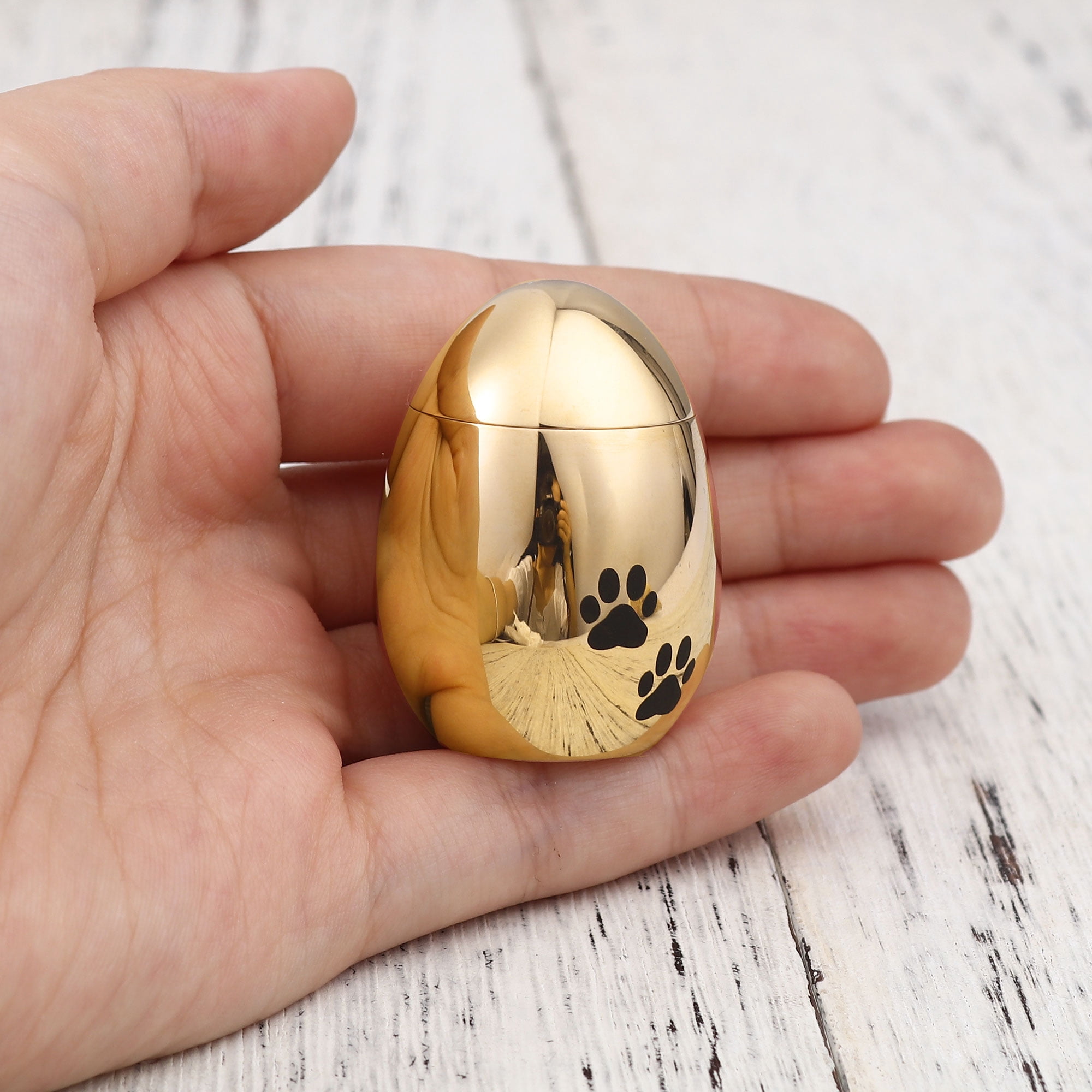Handcrafted Waterproof Stainless Steel Small Gold Pet Cremation Urn for Ashes Holder Dog Paw Print Memorial Ash Container Keepsake with Free Gift Pouch