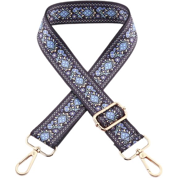 2pcs Flower Pattern Nylon Canvas Handbag Webbing bag Straps for Handbag or Shoulder bag Replacement Royal Blue 75~145x3.8cm
