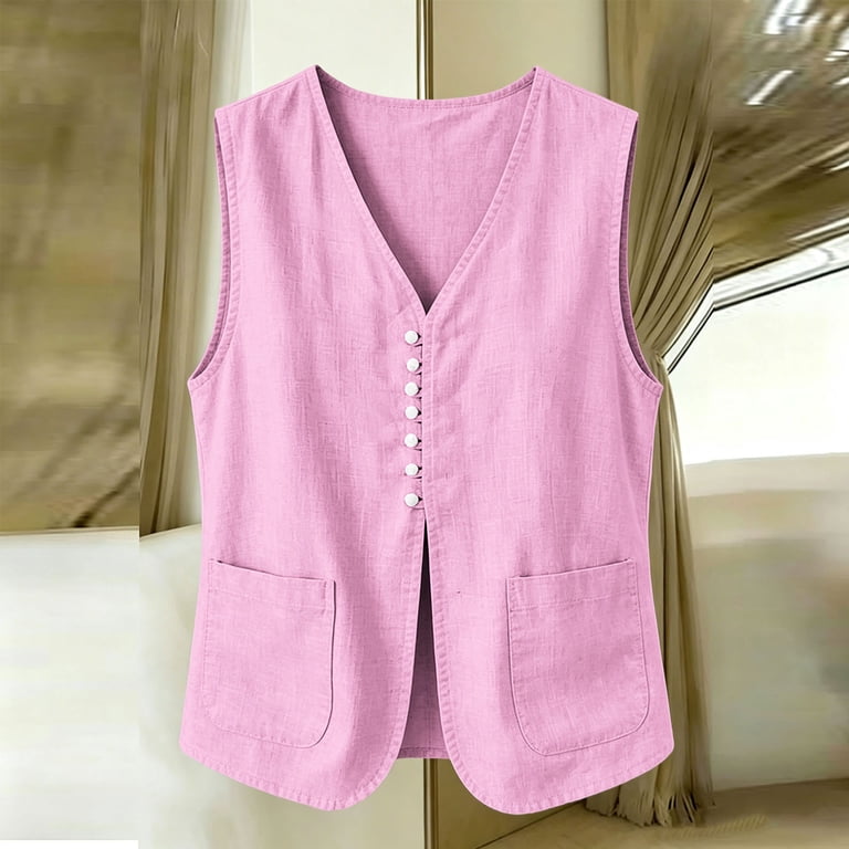Sheghy Tank Top 100%Cotton Button Front V Neck Vest, Solid