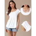 thumbnail image 2 of DARING DIVA Women's Cap Sleeve Pleated Round Neck Flowy Casual Blouses S White, 2 of 6