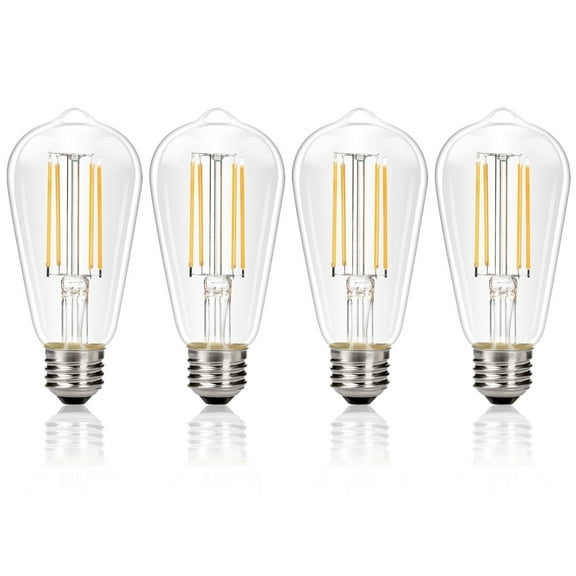 Leadleds 4-Pack E26 LED Edison Bulb, 8W 100W Equivalent, 2700K Warm White Vintage Light Bulbs