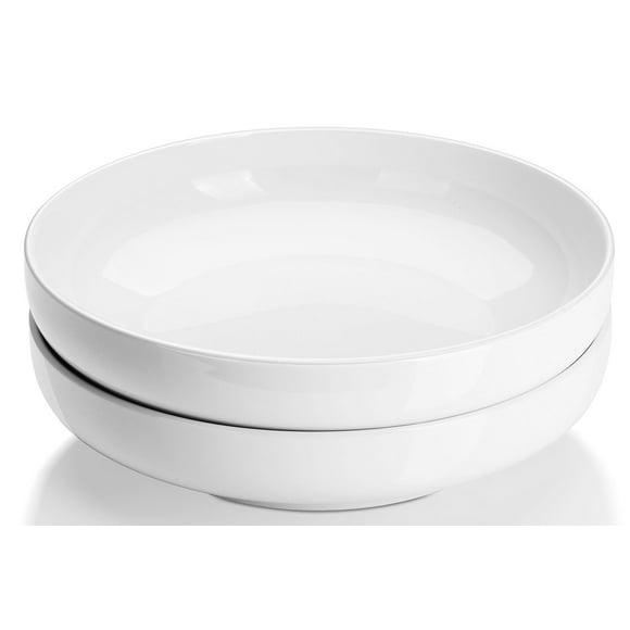 DOWAN Bols à Pâtes, Ensemble de 2 Grands Bols à Salade de 65 oz, Bols de Service de 10 Po pour Mariage, Assiettes Bol Peu Profondes en Céramique, Plats de Service pour Recevoir, Va au Micro-Ondes et au Lave-Vaisselle