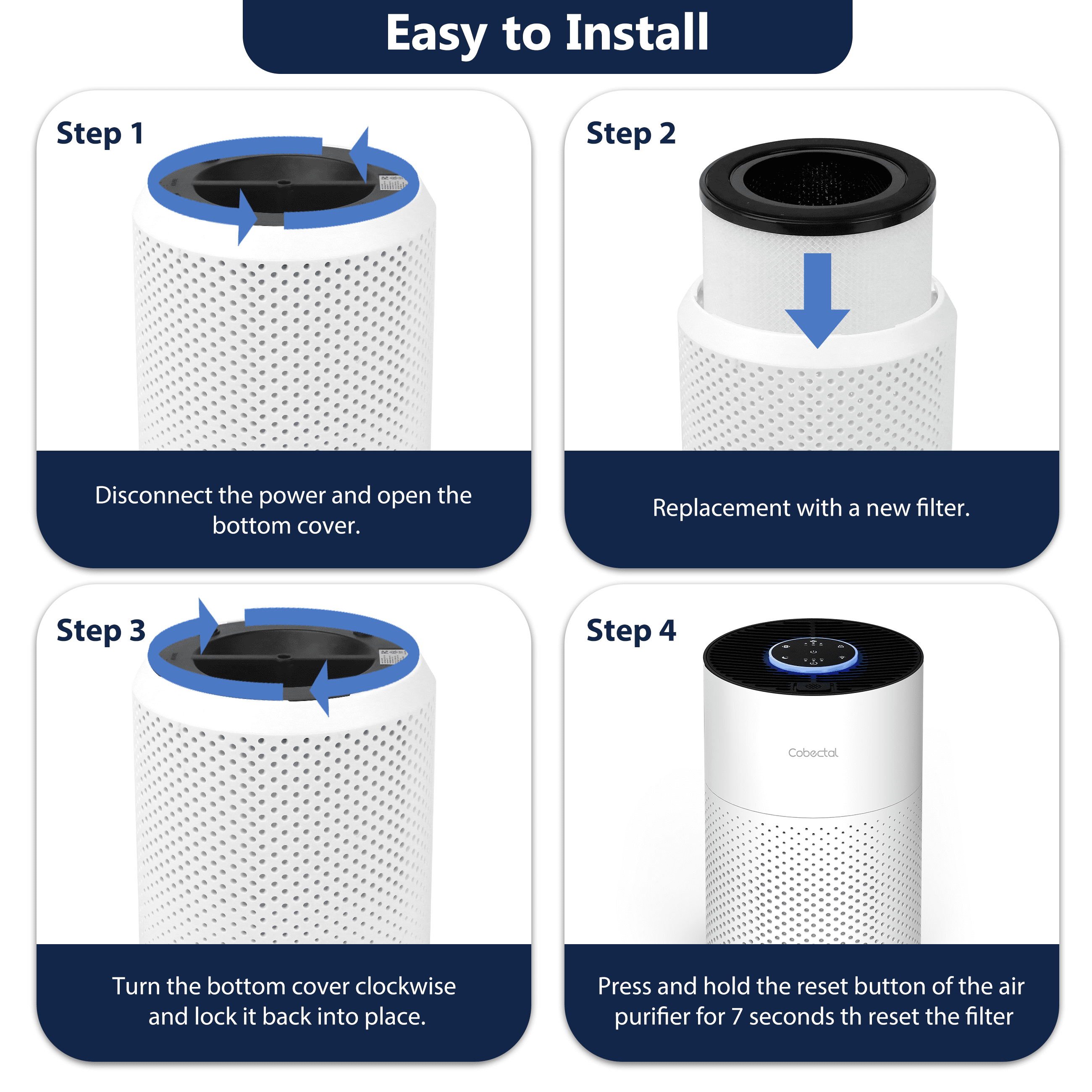Cobectal H14 HEPA Air Purifiers for Allergies and Asthma, ZQA-4000C Cleaner Remove 99.97% Pet Hair
