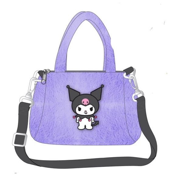 Kuromi Plush Crossbody Bag with Adjustable Shoulder Strap, Kawaii Handbag with Buckle, Kitty Family